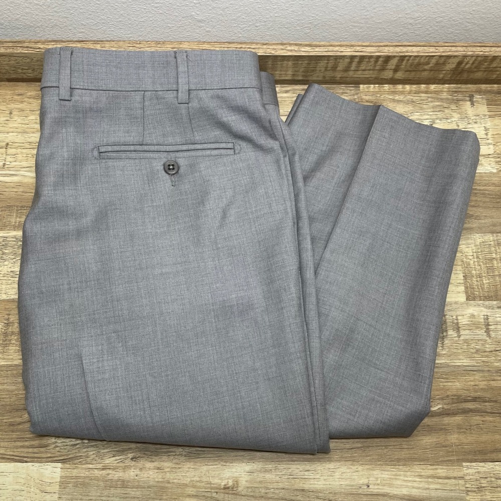 Zanella Devon Grey Wool Flat Front Trousers Dress Pants Men's 36 Made in Italy